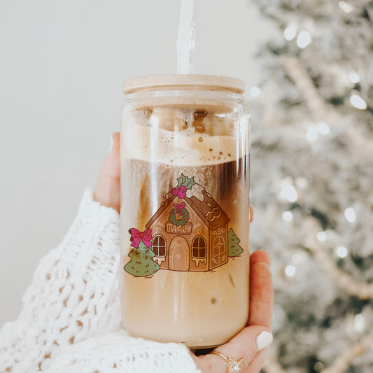 Bookmas Library Clear Glass Cup With Bamboo Lid And Straw