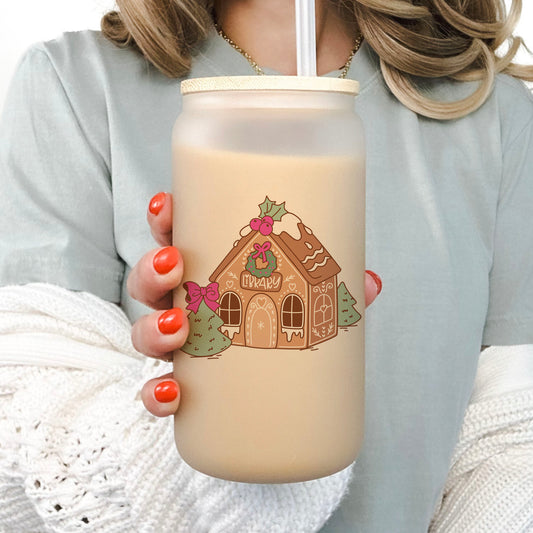 Bookmas Library Frosted Glass Cup With Bamboo Lid and Straw