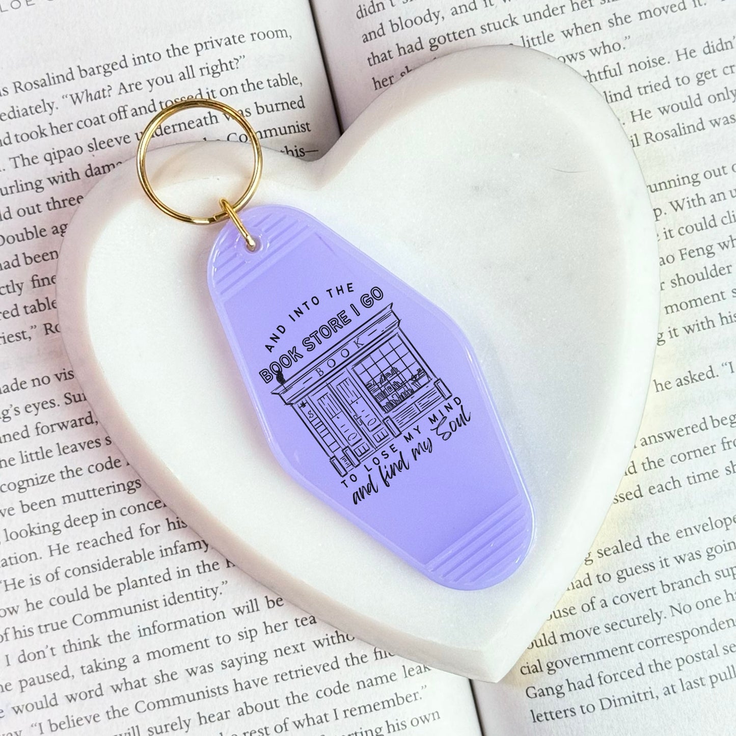 Into the Bookstore I Go Motel Keychain | Double-Sided UVF Decal for Book Lovers, Perfect for Bookstore Adventures