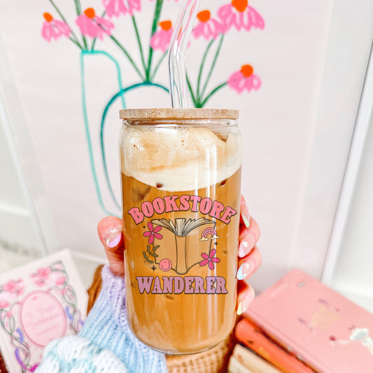 Bookstore Wanderer Clear Glass Cup – Bamboo Lid & Straw | Bookish Drinkware