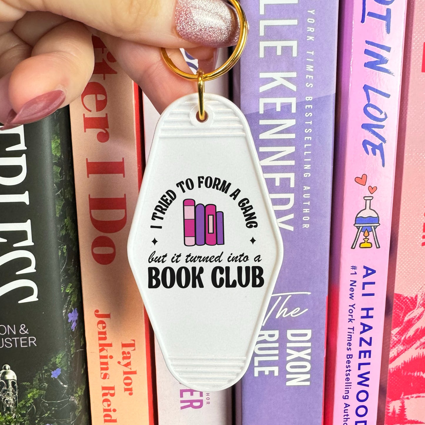 I Tried to Form a Gang But It Turned Into a Book Club Motel Keychain, Retro Reader Aesthetic Keychain For Book Lovers | Literary Gift For Readers, Cute Bookish Accessories