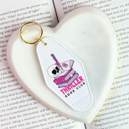Thriller Book Club Motel Keychain for Mystery and Crime Book Lovers