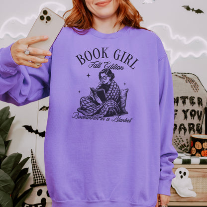 Book Girl Fall Edition Comfort Colors Sweatshirt | Cozy Bookworm Sweatshirt
