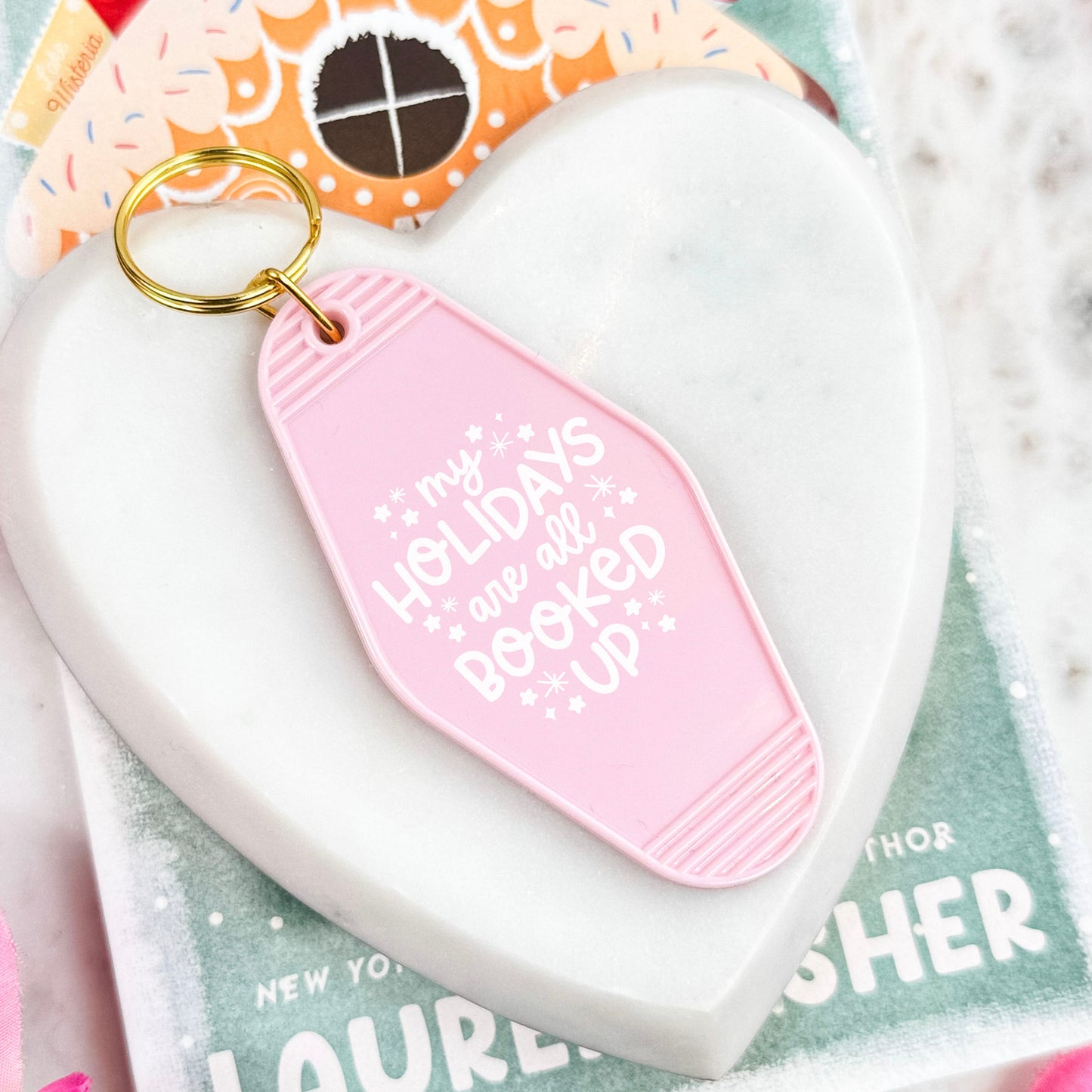My Holidays Are All Booked Up Keychain – Festive Bookish Motel Keychain for Readers