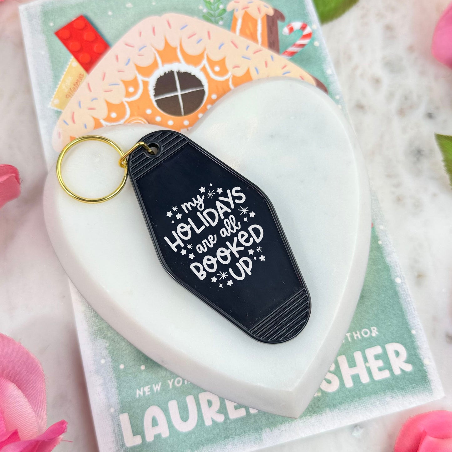 My Holidays Are All Booked Up Keychain – Festive Bookish Motel Keychain for Readers