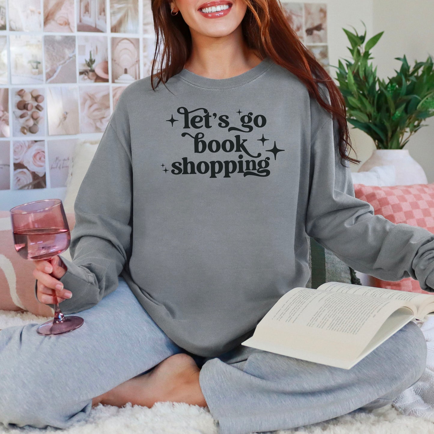 Let’s Go Book Shopping Retro Long Sleeve | Heavyweight Comfort Colors Shirt | Bookish Merch