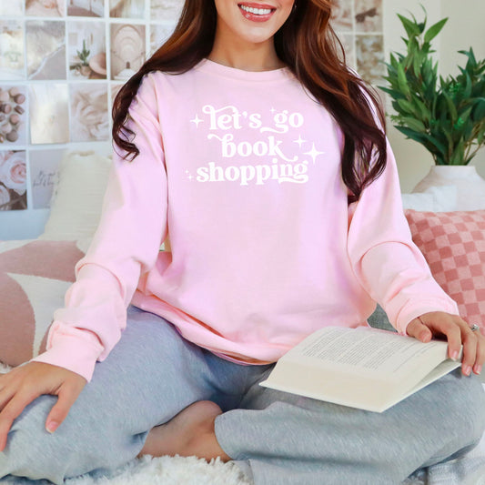 Let’s Go Book Shopping Retro Long Sleeve | Heavyweight Comfort Colors Shirt | Bookish Merch