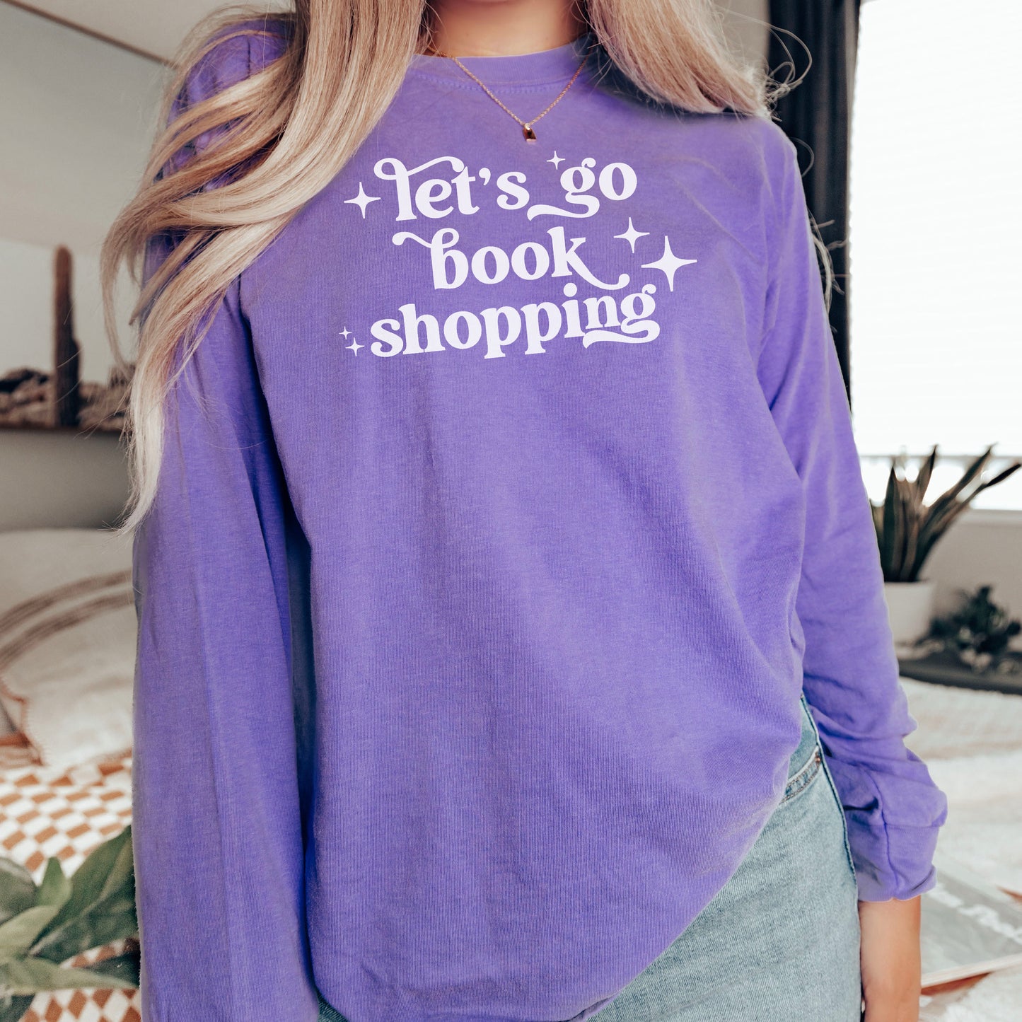 Let’s Go Book Shopping Retro Long Sleeve | Heavyweight Comfort Colors Shirt | Bookish Merch