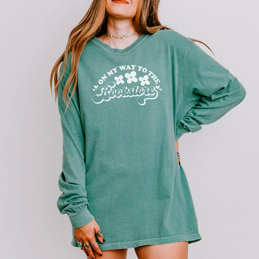 On My Way to the Bookstore Long Sleeve Shirt - Comfort Colors Bookish Shirt for Cozy Bookstore Trips