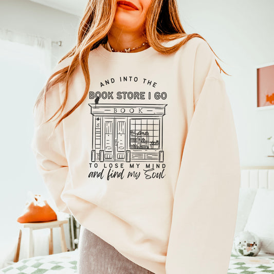 Into the Bookstore I Go Lightweight Comfort Colors Sweatshirt | Perfect Bookish Pullover for Stylish and Cozy Bookstore Adventures