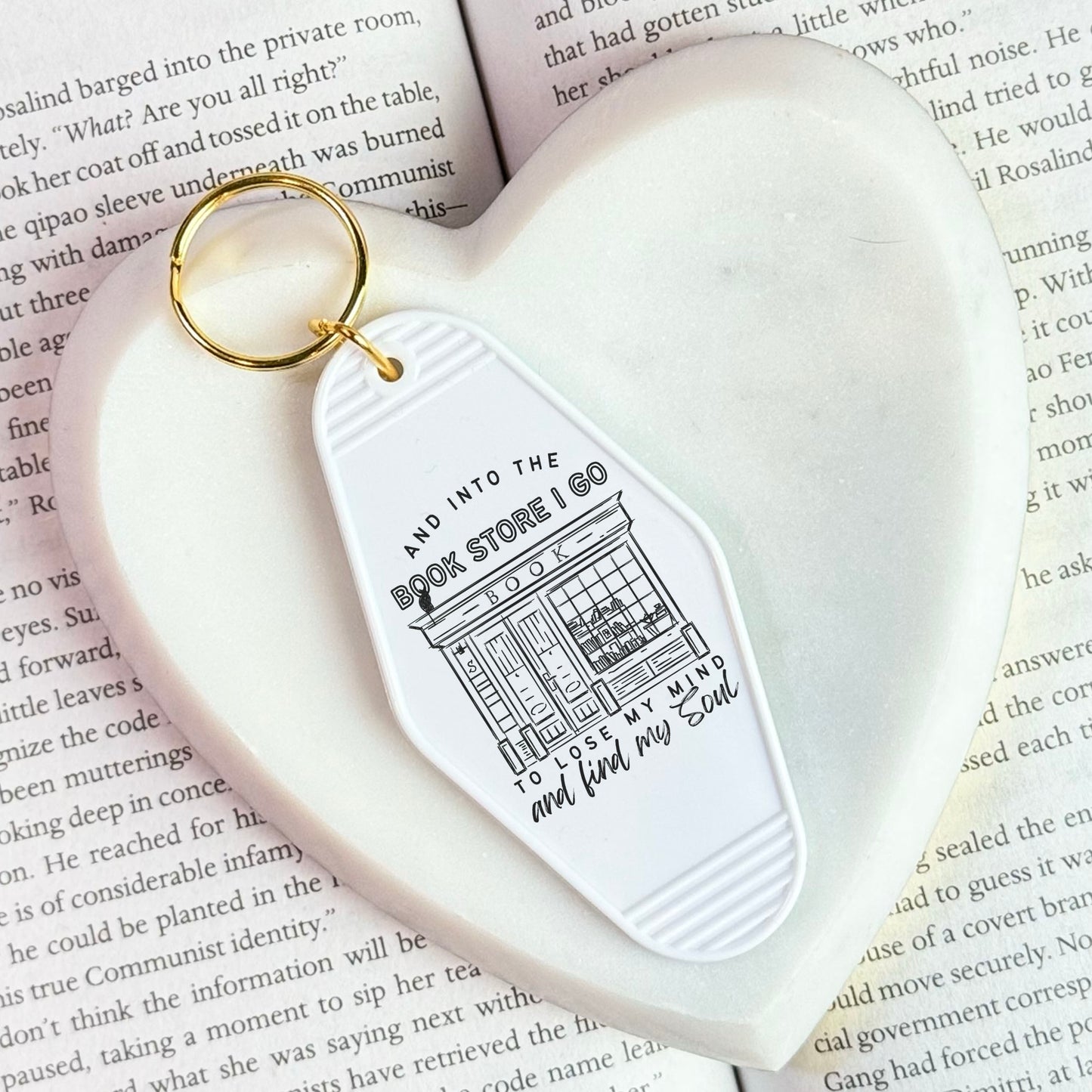 Into the Bookstore I Go Motel Keychain | Double-Sided UVF Decal for Book Lovers, Perfect for Bookstore Adventures