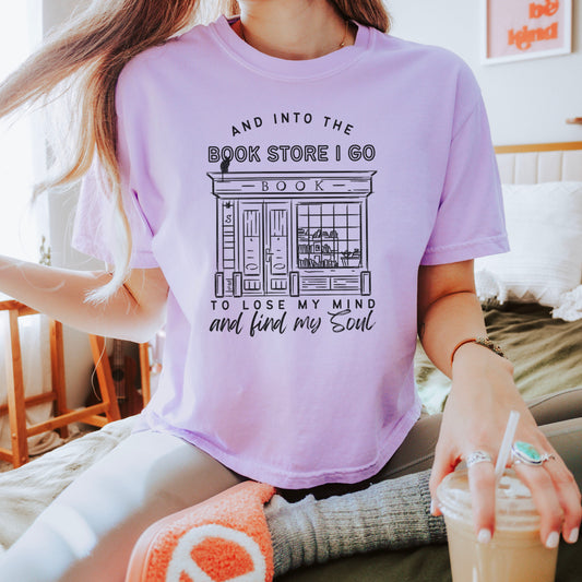 Into the Bookstore I Go Comfort Colors Boxy Cropped Shirt | Premium Heavyweight Bookish Top for Stylish Bookstore Adventures