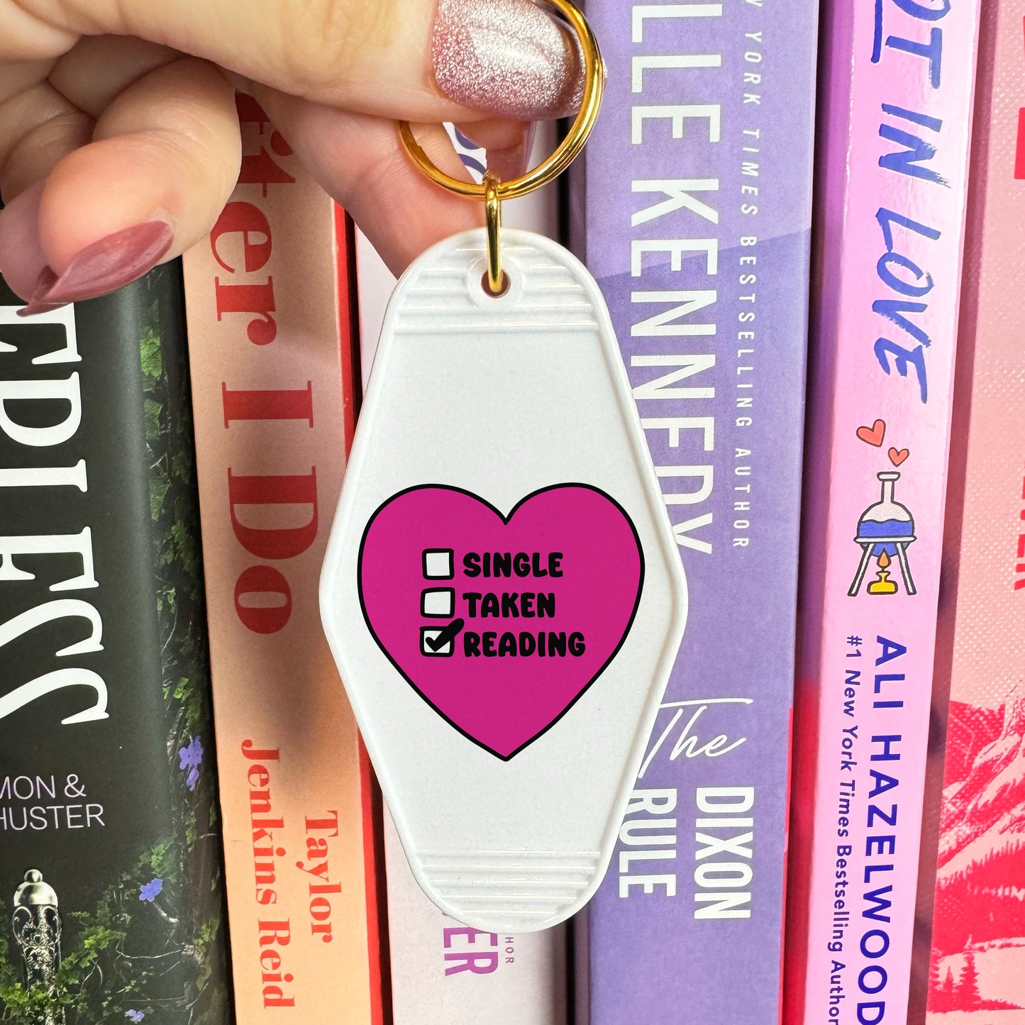 Single Taken Reading Bookish Motel Keychain for Avid Readers | Valentine's Day Bookish Gift