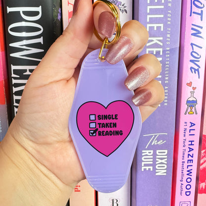 Single Taken Reading Bookish Motel Keychain for Avid Readers | Valentine's Day Bookish Gift