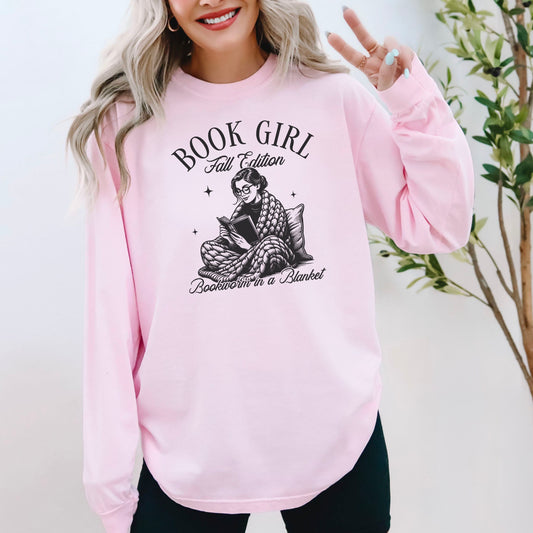 Book Girl Fall Edition – Comfort Colors Long Sleeve Shirt | Cozy Reading Tee