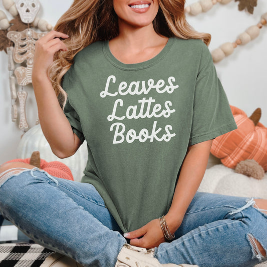 Leaves, Lattes, Books Premium Comfort Colors Shirt