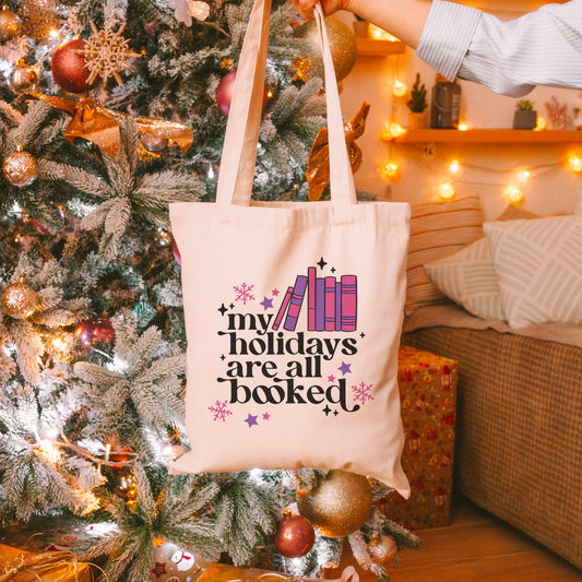 My Holidays Are All Booked Canvas Tote Bag – Festive Holiday Bookish Gift for Readers