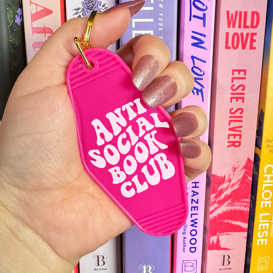 Anti-Social Book Club Motel Keychain with UVF Decal for Book Lovers