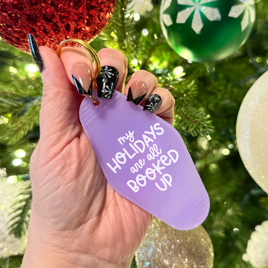 My Holidays Are All Booked Up Keychain – Festive Bookish Motel Keychain for Readers