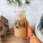 Book Girl Christmas Frosted Glass Cup with Bamboo Lid and Reusable Straw - Bookish Holiday Gift