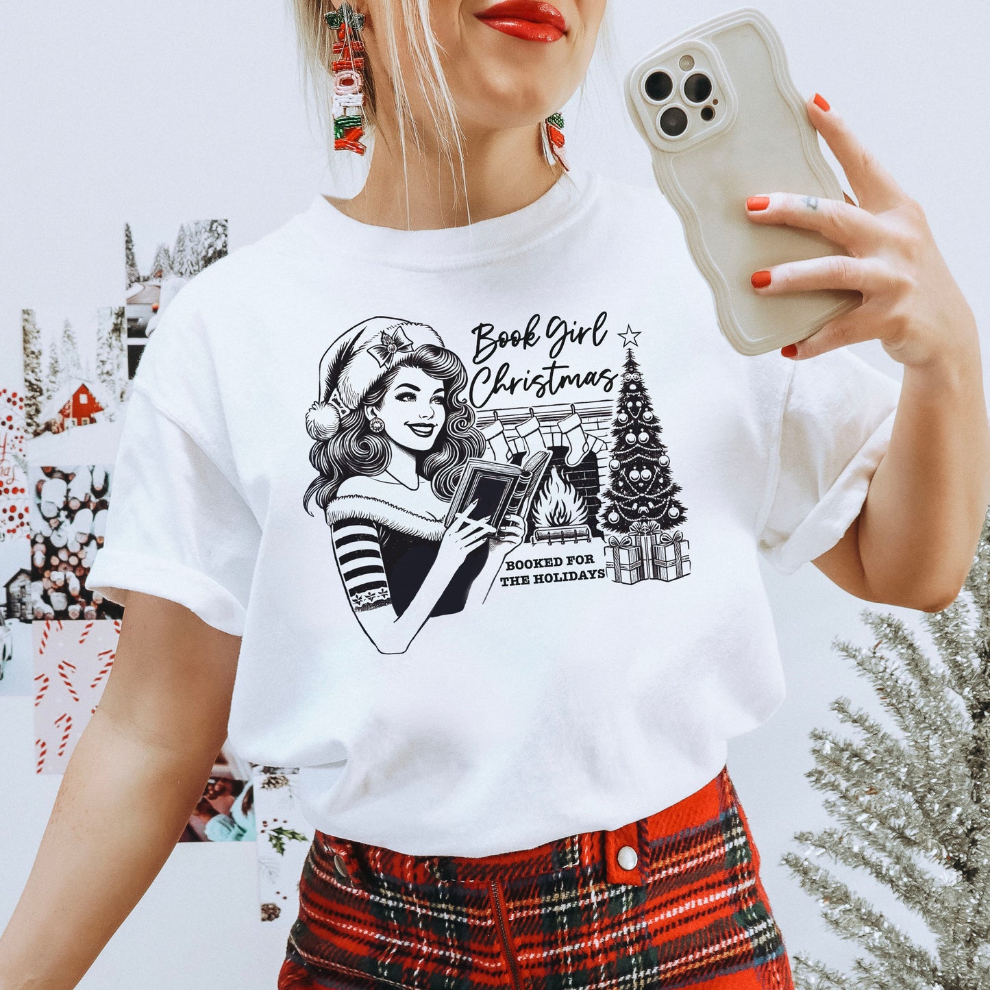 Book Girl Christmas Premium Comfort Colors Short Sleeve Shirt for Book Lovers with Retro Inspired Design