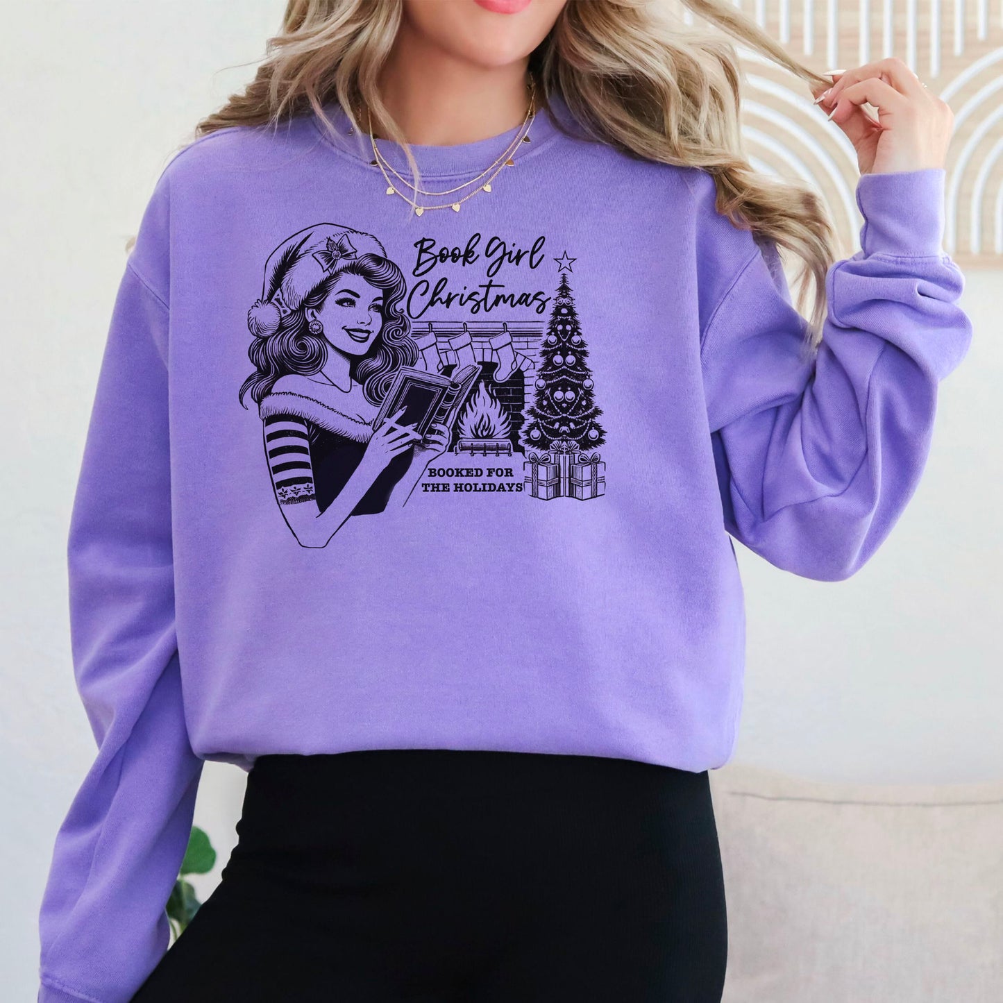 Book Girl Christmas Comfort Colors Sweatshirt - Cozy Christmas Gift for Book Lovers