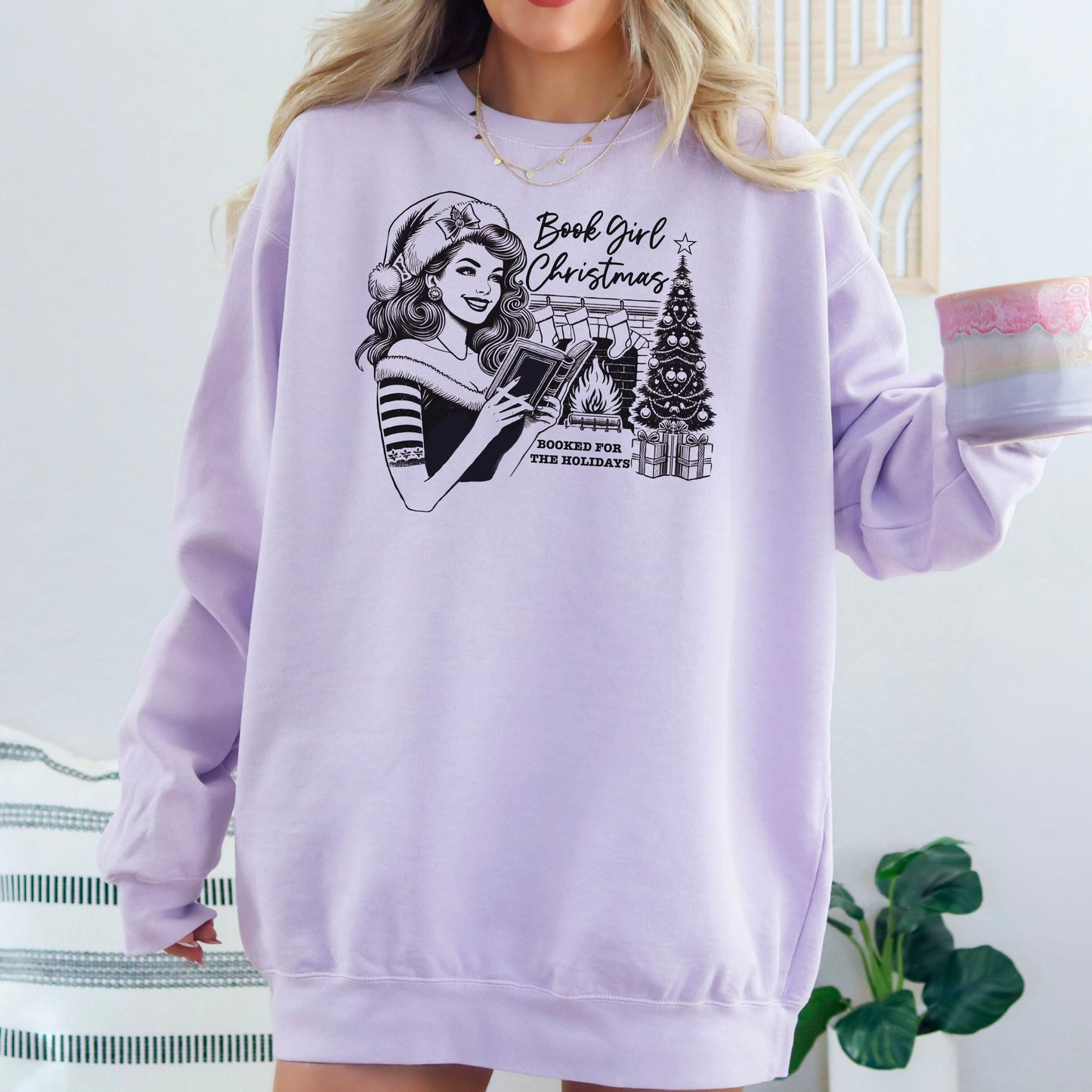 Book Girl Christmas Comfort Colors Sweatshirt - Cozy Christmas Gift for Book Lovers