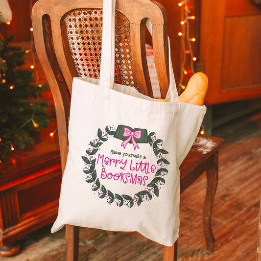 Have Yourself a Merry Little Bookmas Canvas Tote Bag – Festive Gift for Book Lovers