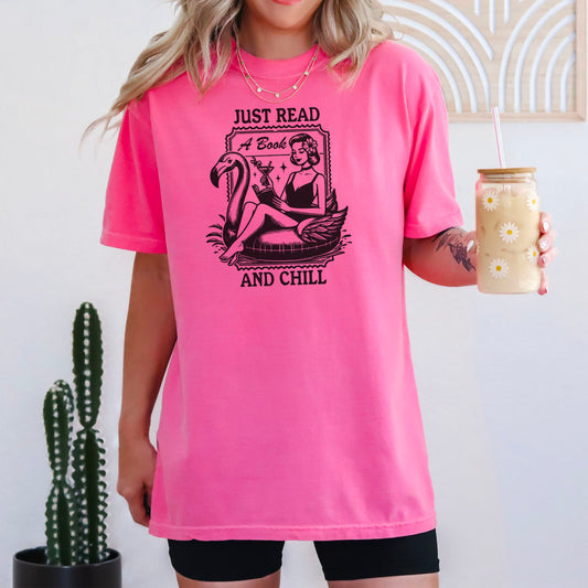 Just Read and Chill Premium Heavyweight Comfort Colors Shirt - Retro Summer Bookish Tee