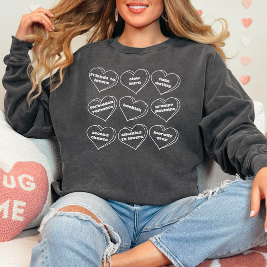 Bookish Tropes Candy Hearts Premium Sweatshirt - Natalia’s Design Studio