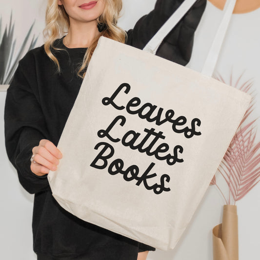 Leaves, Lattes, Books Tote Bag - Natalia’s Design Studio